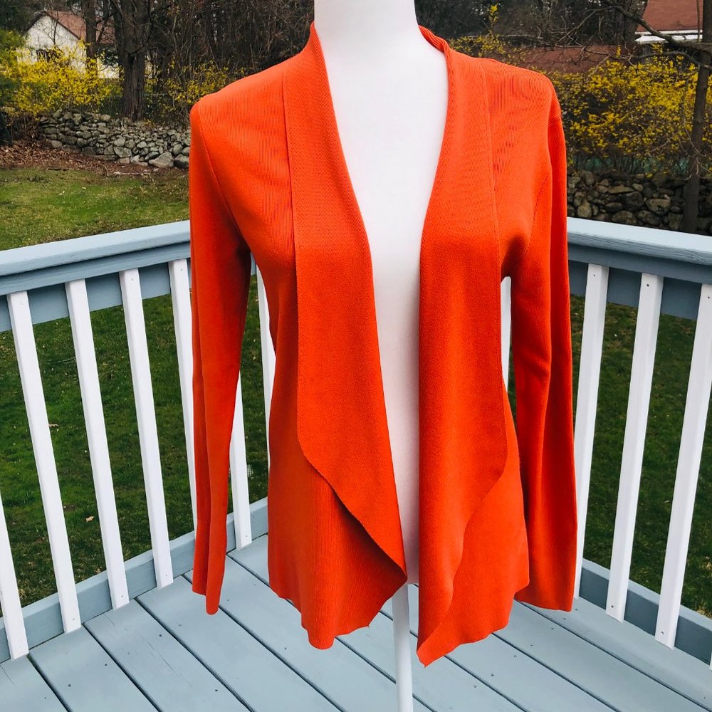 Draped Front Orange Cardigan trendy style Size M - Picture 2 of 6